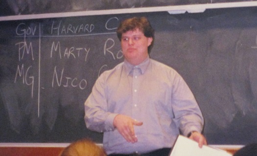 Jonathan Bernbaum giving a floor speech, Middlebury College finals, March 2002.